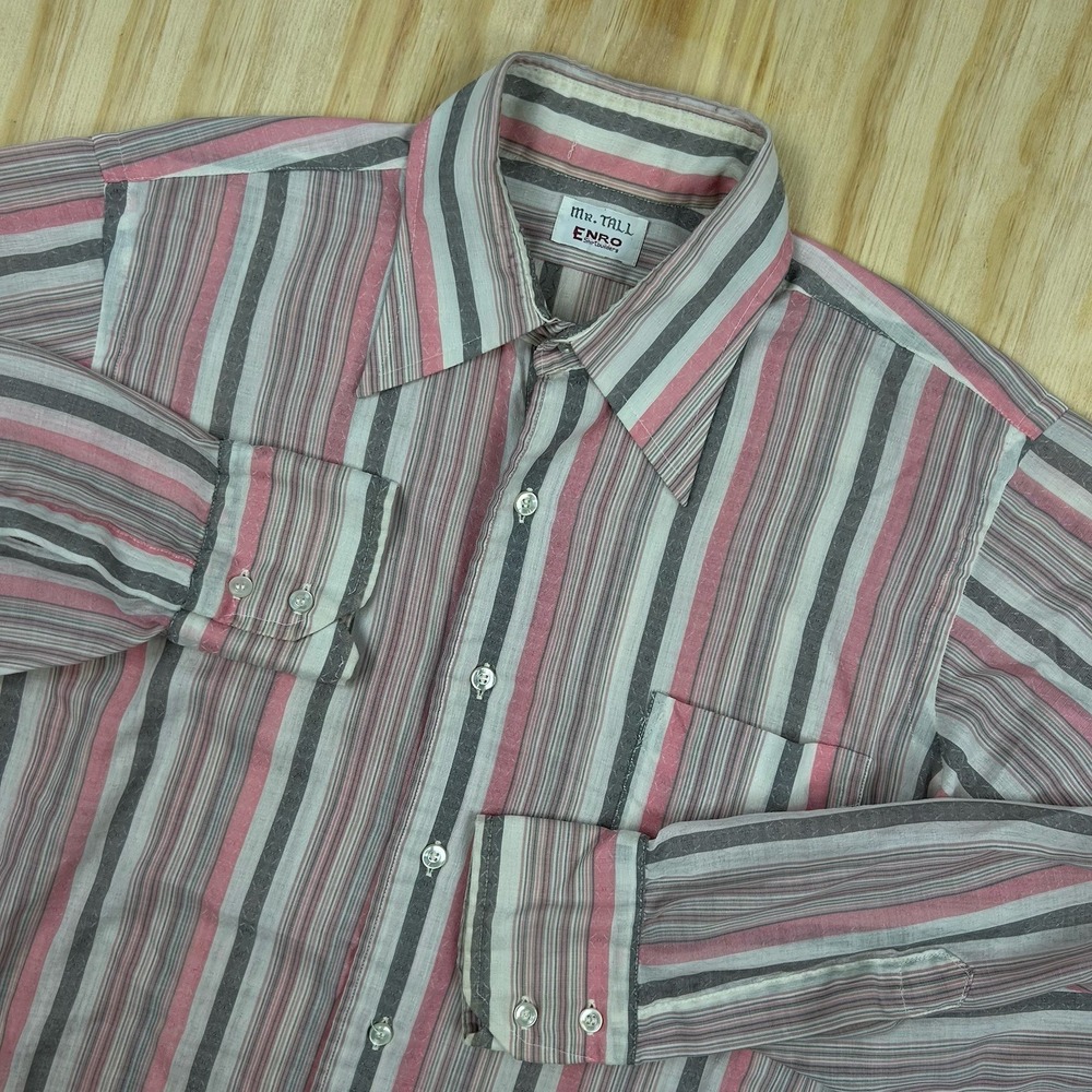 VTG 70's ENRO Shirtmakers Striped Dagger Button‎ Down Disco Shirt Large Poly